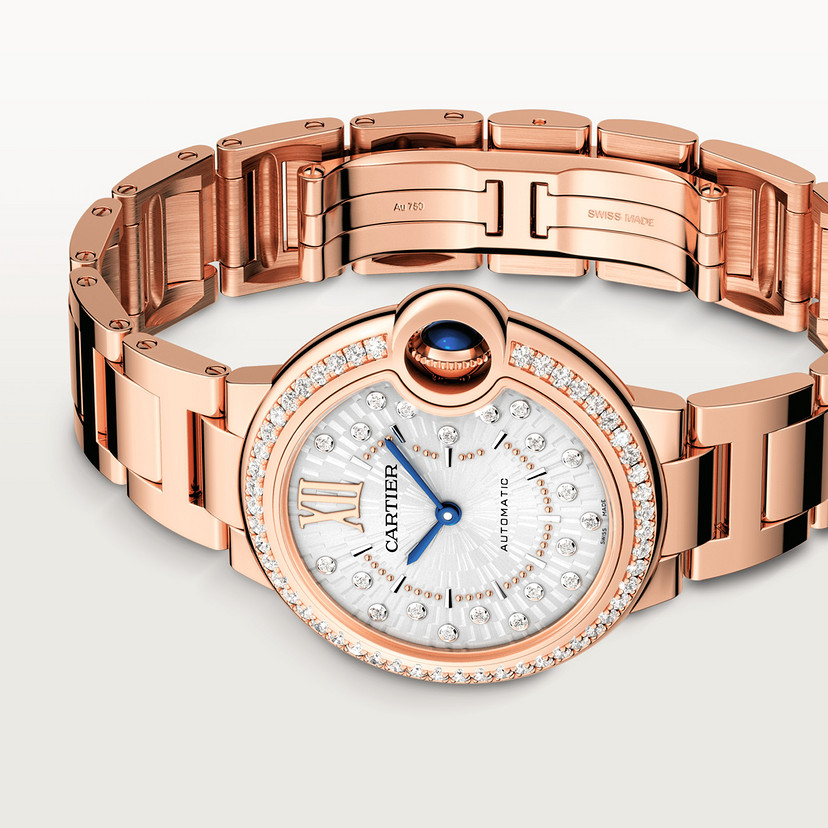 Ballon Bleu de Cartier Uhr 33 mm Automatische mechanische Bewegung Rosegold Diamanten-3