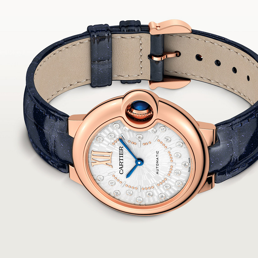 Ballon Bleu de Cartier Uhr 33 mm Automatische mechanische Bewegung Rosegold Diamanten Leder-3