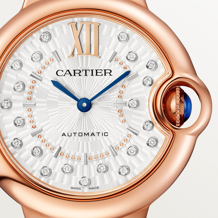 Ballon Bleu de Cartier Uhr 33 mm Automatische mechanische Bewegung Rosegold Diamanten Leder-4