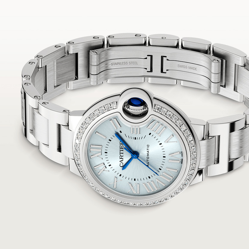 Ballon Bleu de Cartier Uhr 33 mm Automatische Bewegungsstahldiamanten-3
