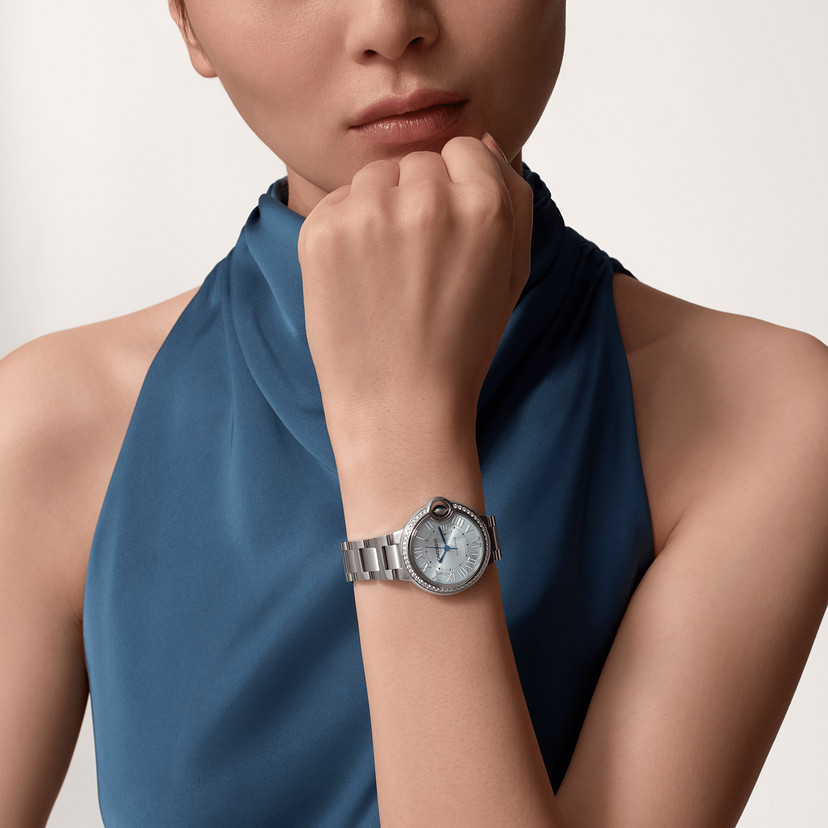 Ballon Bleu de Cartier Uhr 33 mm Automatische Bewegungsstahldiamanten-5