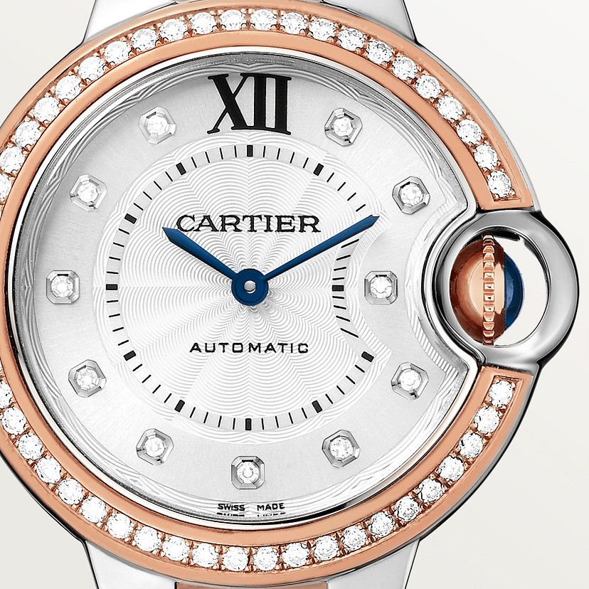 Ballon Bleu de Cartier Uhr 33 mm mechanische Bewegung mit automatischen Wicklungsgold -Stahldiamanten-3