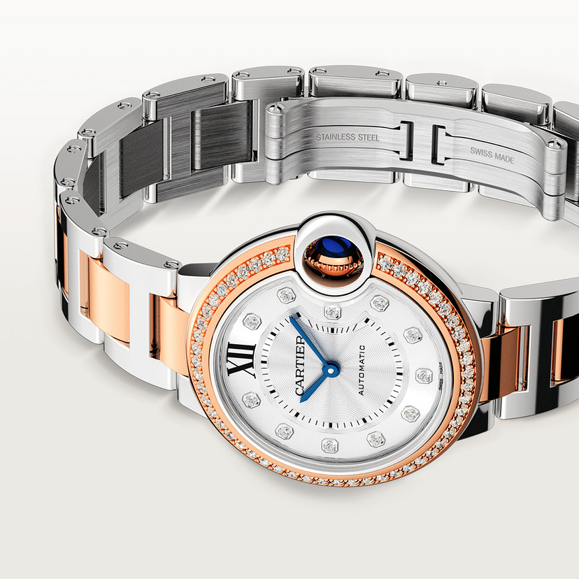 Ballon Bleu de Cartier Uhr 33 mm mechanische Bewegung mit automatischen Wicklungsgold -Stahldiamanten-4