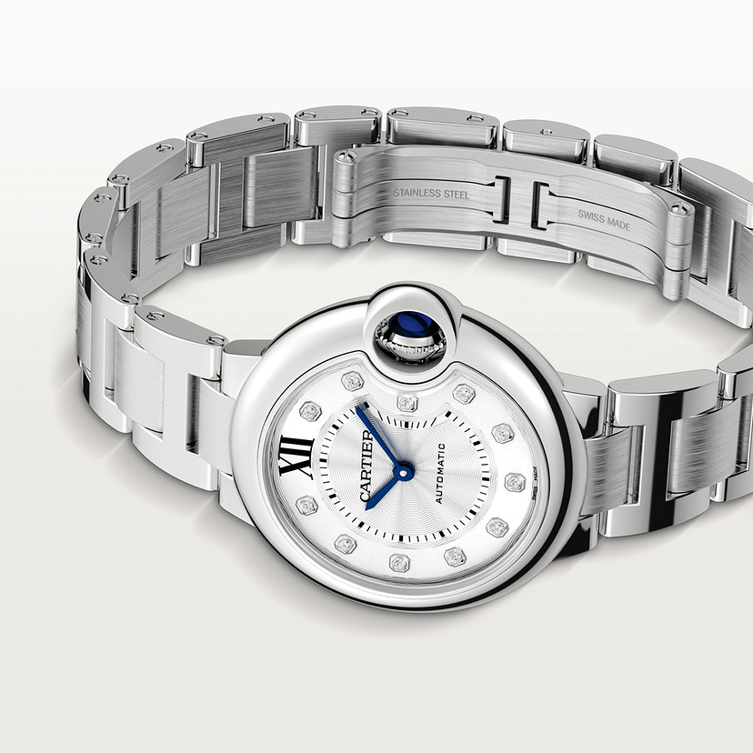 Ballon Bleu de Cartier Uhr 33 mm mechanische Bewegung mit automatischen Wickelstahldiamanten-6