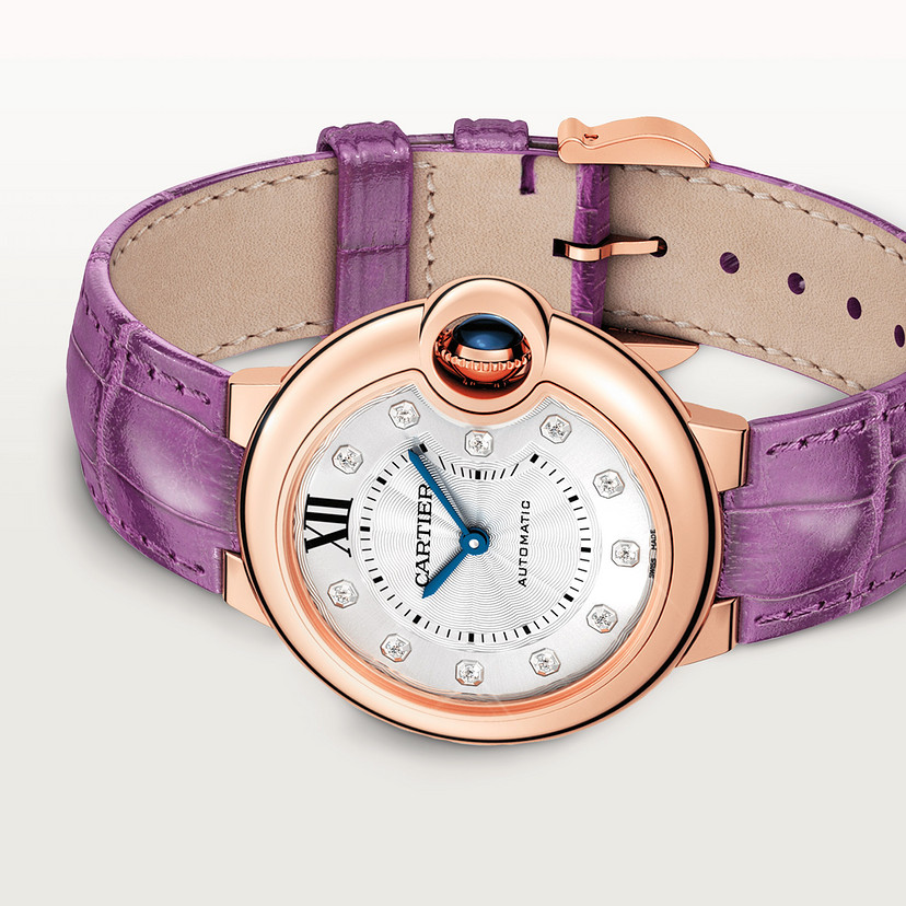 Ballon Bleu de Cartier Uhr 33 mm automatische Bewegung Rosegold Diamonds Leder-3