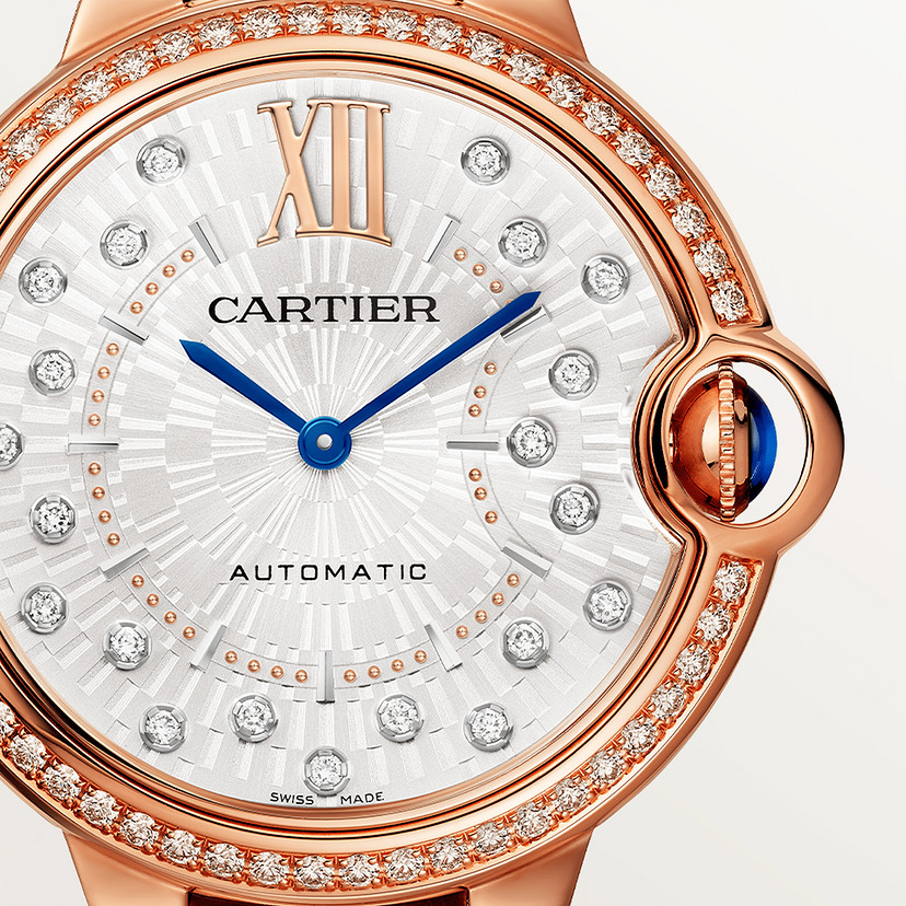 Ballon Bleu de Cartier Uhr 36 mm Automatische mechanische Bewegung Roségold Diamonds Leder-4