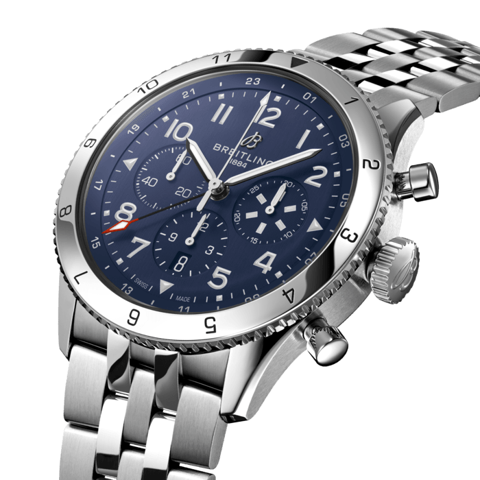 Breitling Super Avi B04 Chronograph GMT 46 Hommage an Vought F4U Corsair Edelstahl Blau AB04451A1C1A1-1