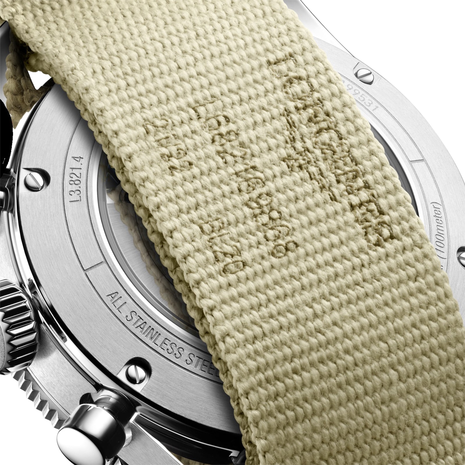 Longines Spirit Flyback 42mm Stahl Beige Nato -Gurt Schwarzes Sonnene Dial L38214539-5