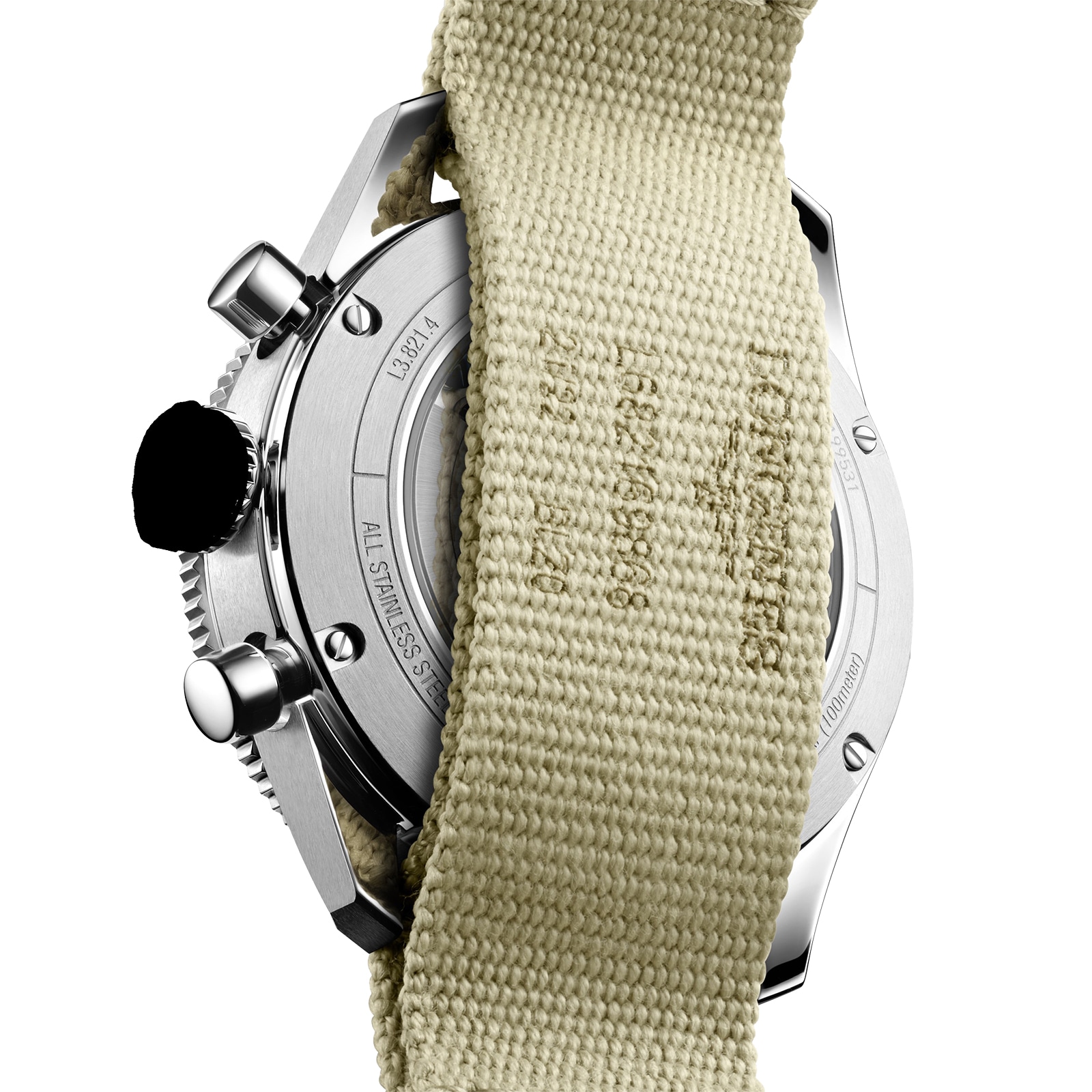 Longines Spirit Flyback 42mm Stahl Beige Nato -Gurt Schwarzes Sonnene Dial L38214539-6
