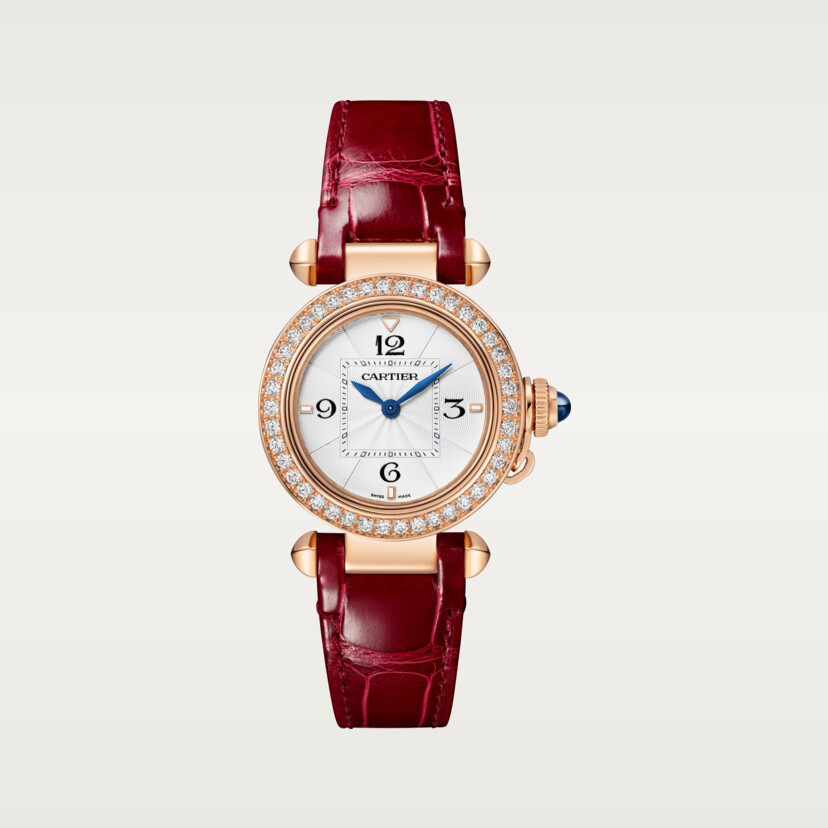 Pasha de Cartier Uhr 30 mm Quarz Bewegung Roségold Diamanten austauschbare Ledergurte-3