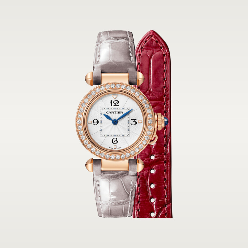 Pasha de Cartier Uhr 30 mm Quarz Bewegung Roségold Diamanten austauschbare Ledergurte-4
