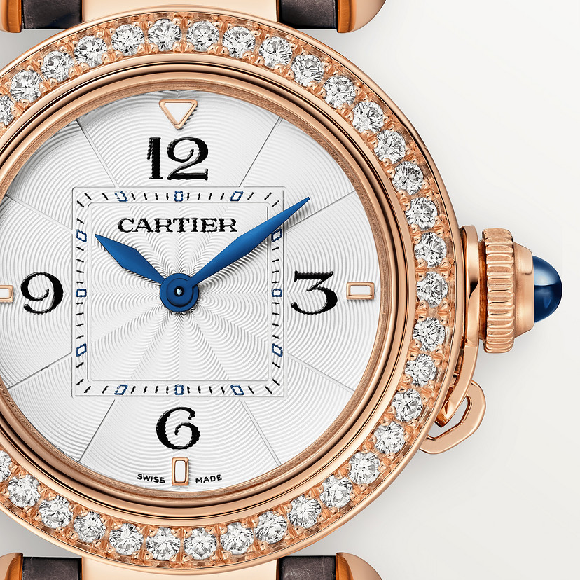 Pasha de Cartier Uhr 30 mm Quarz Bewegung Roségold Diamanten austauschbare Ledergurte-5