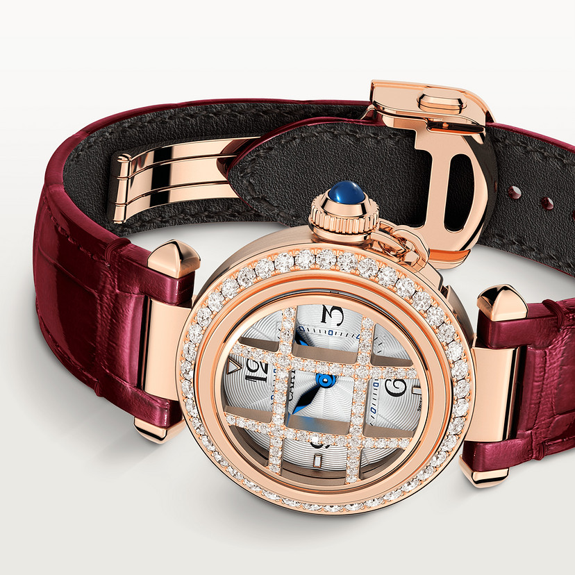 Pasha de Cartier Uhr 30 mm Quarz Bewegung Roségold Diamanten austauschbare Ledergurte-7