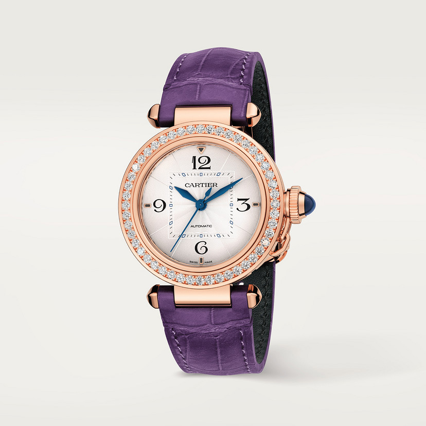 Pasha de Cartier Uhr 35 mm automatische Bewegung Rosegold Diamonds 2 austauschbare Lederbänder-1