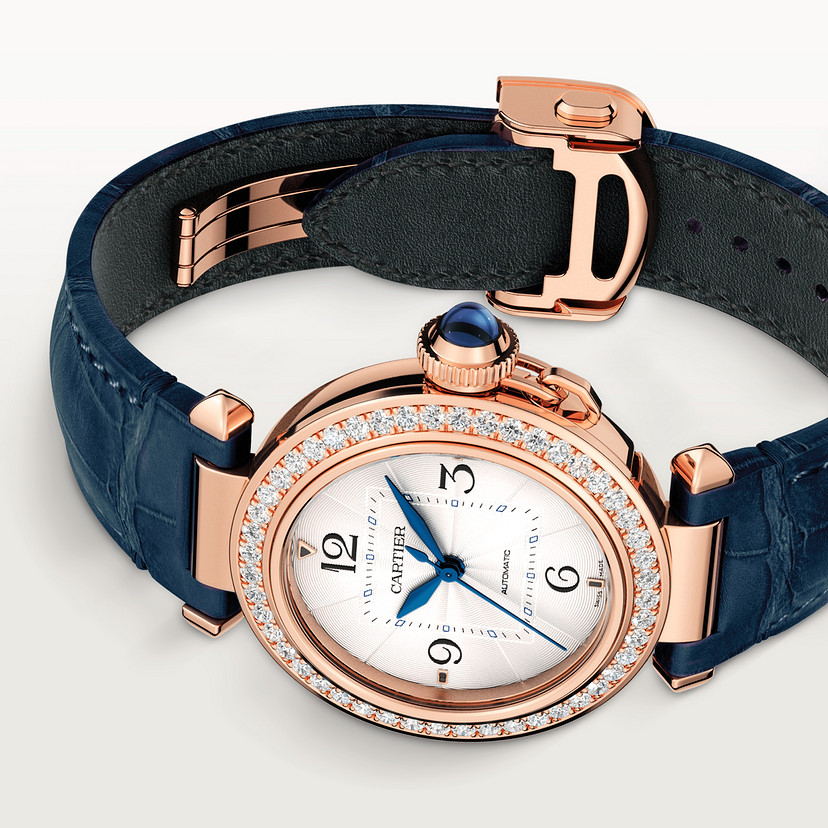 Pasha de Cartier Uhr 35 mm automatische Bewegung Rosegold Diamonds 2 austauschbare Lederbänder-5