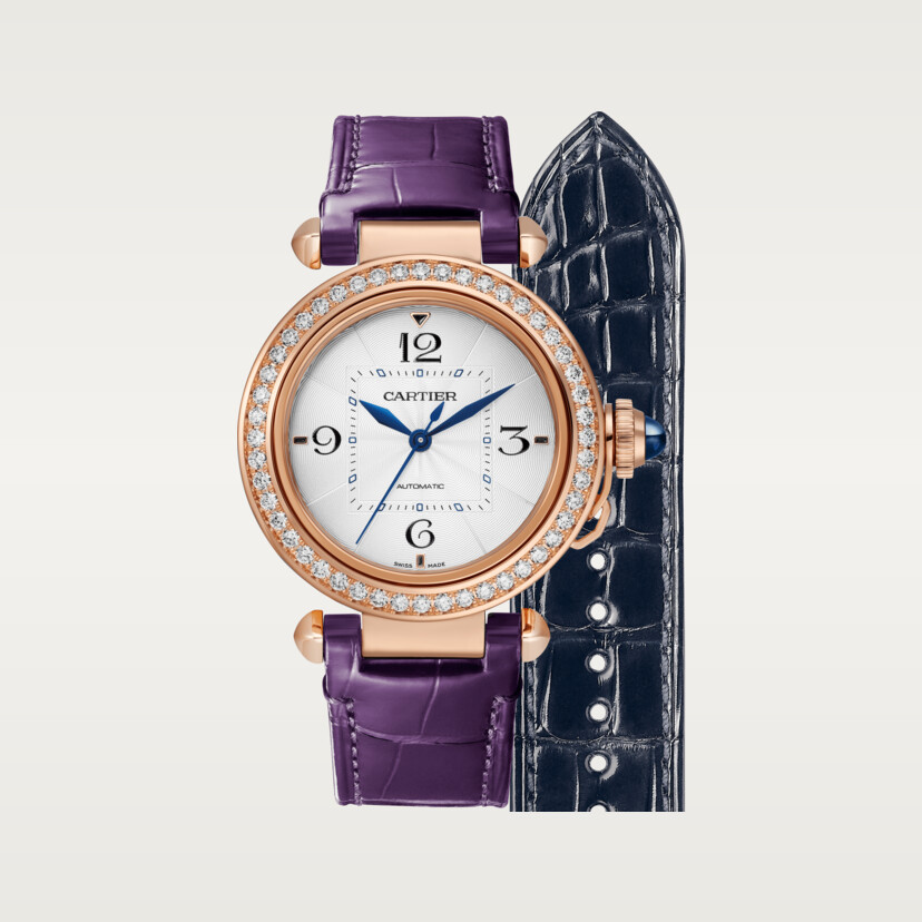 Pasha de Cartier Uhr 35 mm automatische Bewegung Rosegold Diamonds 2 austauschbare Lederbänder-7