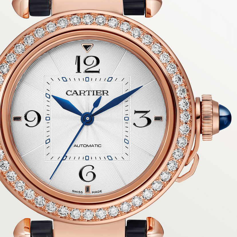 Pasha de Cartier Uhr 35 mm automatische Bewegung Rosegold Diamonds 2 austauschbare Lederbänder-9