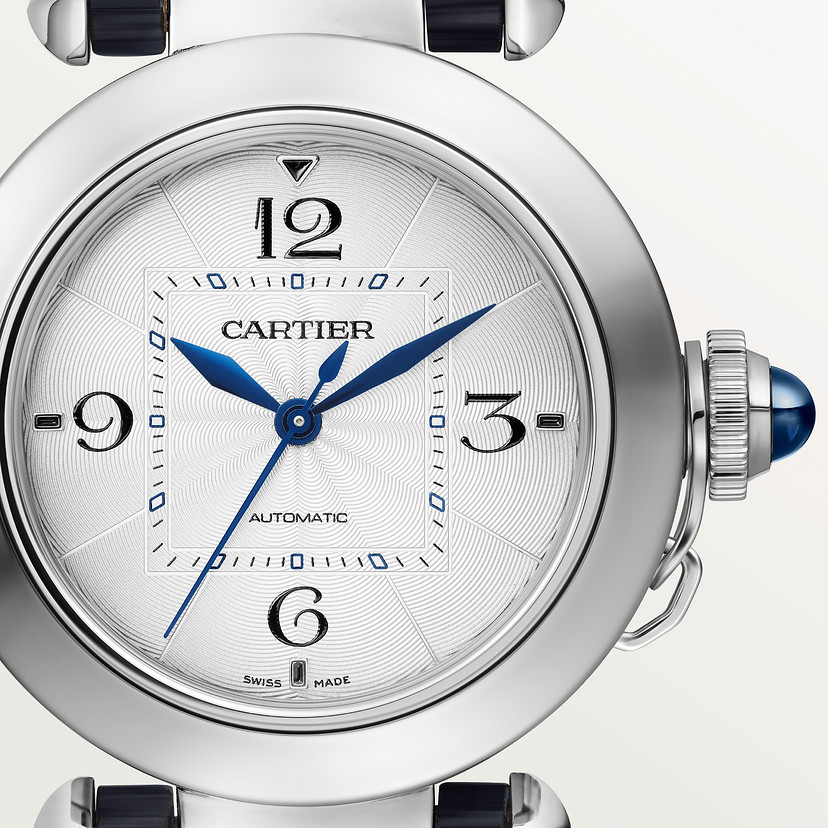 Pasha de Cartier Uhr 35 mm Automatische Bewegung Stahl 2 austauschbare Lederriemen-10
