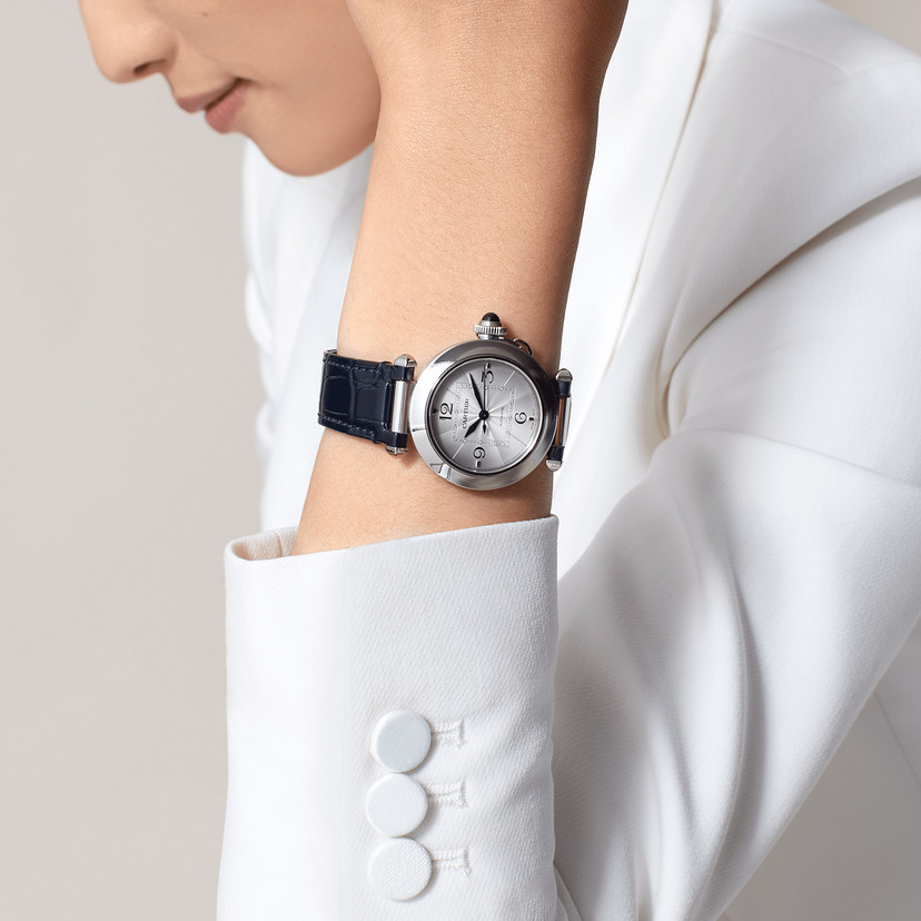 Pasha de Cartier Uhr 35 mm Automatische Bewegung Stahl 2 austauschbare Lederriemen-11