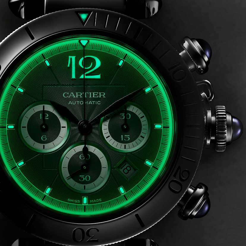 Pasha de Cartier Uhr 41 mm Chronograph Automatisch Bewegung Stahl Dunkelgrau Zifferblatt austauschbares Metall und Ledergurte-3