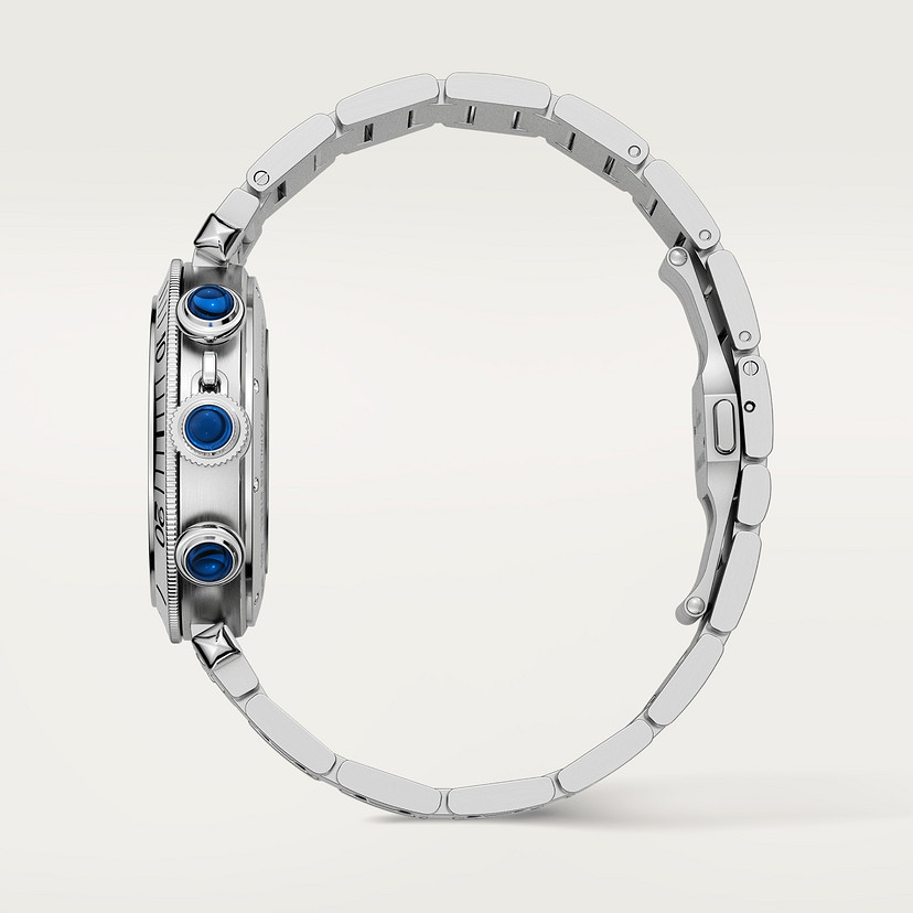 Pasha de Cartier Uhr 41 mm Chronograph Automatisch Bewegung Stahl Dunkelgrau Zifferblatt austauschbares Metall und Ledergurte-4