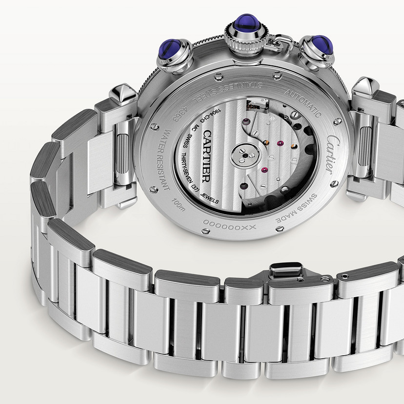 Pasha de Cartier Uhr 41 mm Chronograph Automatisch Bewegung Stahl Dunkelgrau Zifferblatt austauschbares Metall und Ledergurte-6