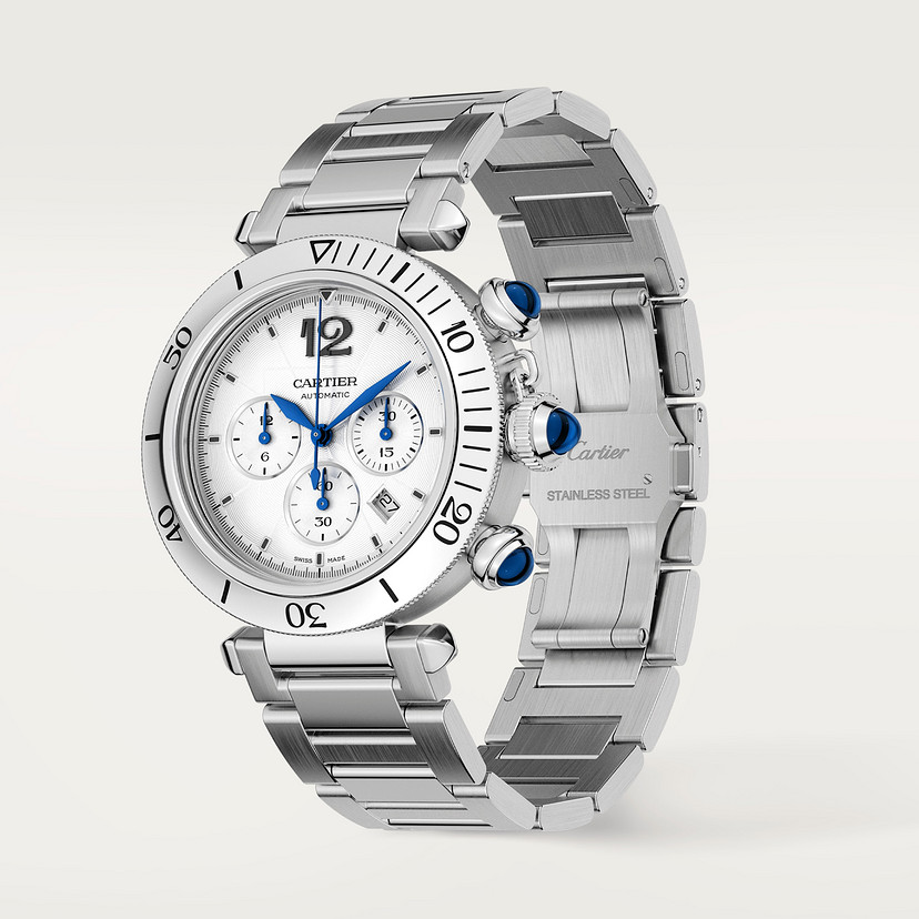 Pasha de Cartier Uhr 41 mm Chronograph Automatische Bewegung Stahl austauschbarer Metall- und Lederriemen-1