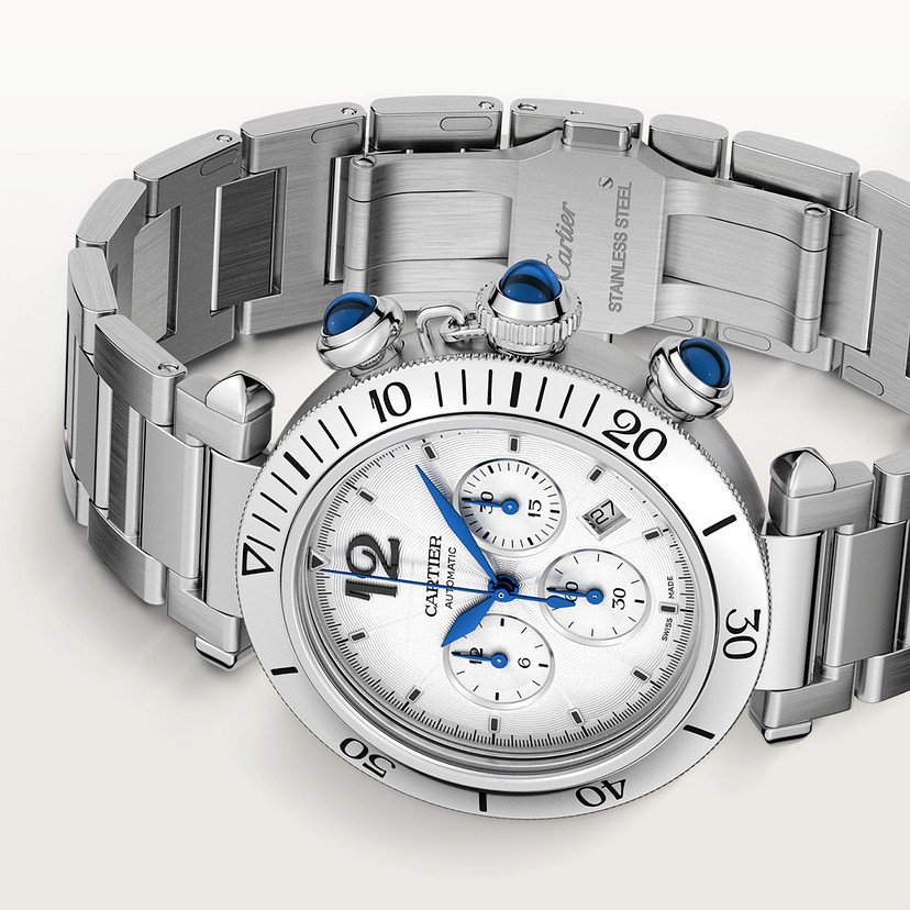 Pasha de Cartier Uhr 41 mm Chronograph Automatische Bewegung Stahl austauschbarer Metall- und Lederriemen-6