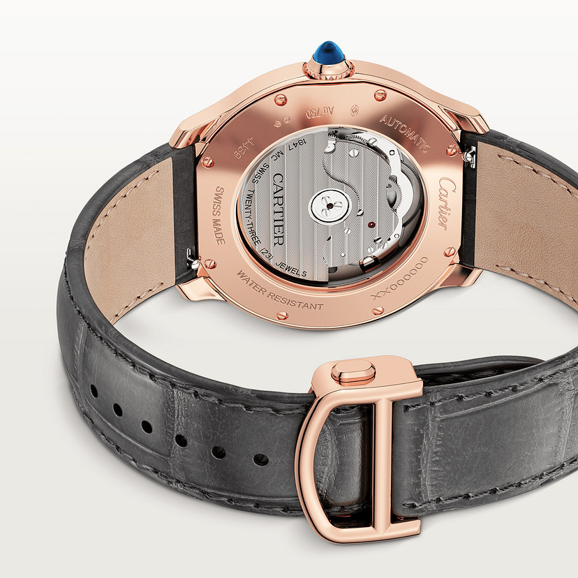 Ronde Louis Cartier Replik Uhren 40 mm mechanische Bewegung mit automatischem kurvenreichem Roségold Leder-1