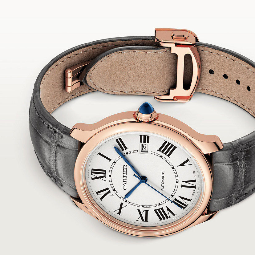 Ronde Louis Cartier Replik Uhren 40 mm mechanische Bewegung mit automatischem kurvenreichem Roségold Leder-3
