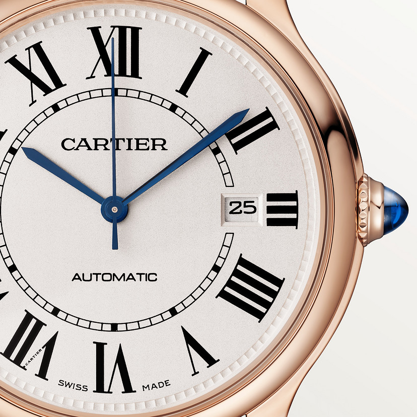 Ronde Louis Cartier Replik Uhren 40 mm mechanische Bewegung mit automatischem kurvenreichem Roségold Leder-4
