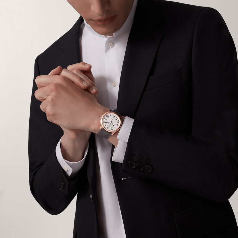 Ronde Louis Cartier Replik Uhren 40 mm mechanische Bewegung mit automatischem kurvenreichem Roségold Leder-5