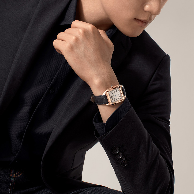Santos-Dumont Replik Uhren Extra-Large-Modell handgezogene mechanische Bewegung Roségold Leder-6