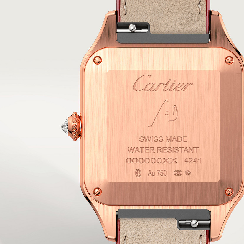 Santos-Dumont Replik Uhren großes Modell Quarz Bewegung Rosegold Diamanten Leder-2
