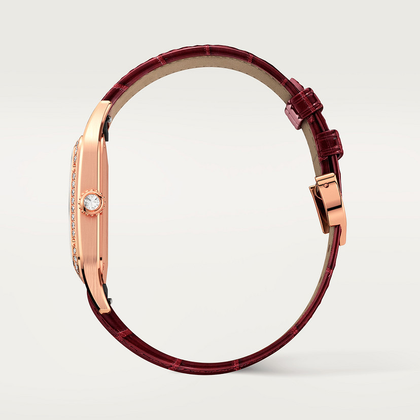 Santos-Dumont Replik Uhren großes Modell Quarz Bewegung Rosegold Diamanten Leder-3