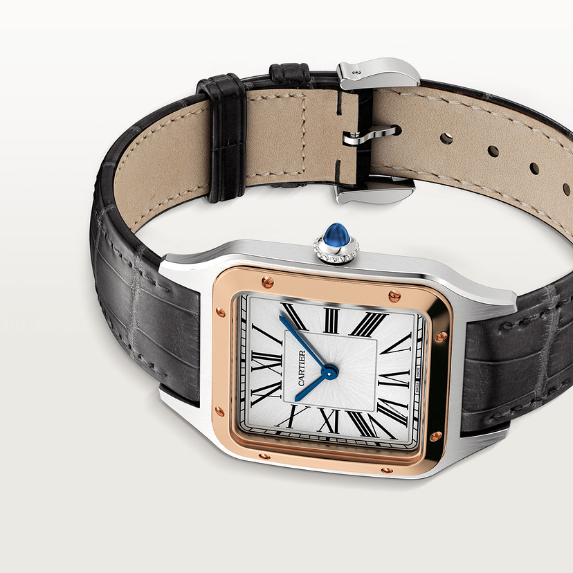 Santos-Dumont Replik Uhren großes Modell Quarz Bewegung Rose Gold Steel Leder-4