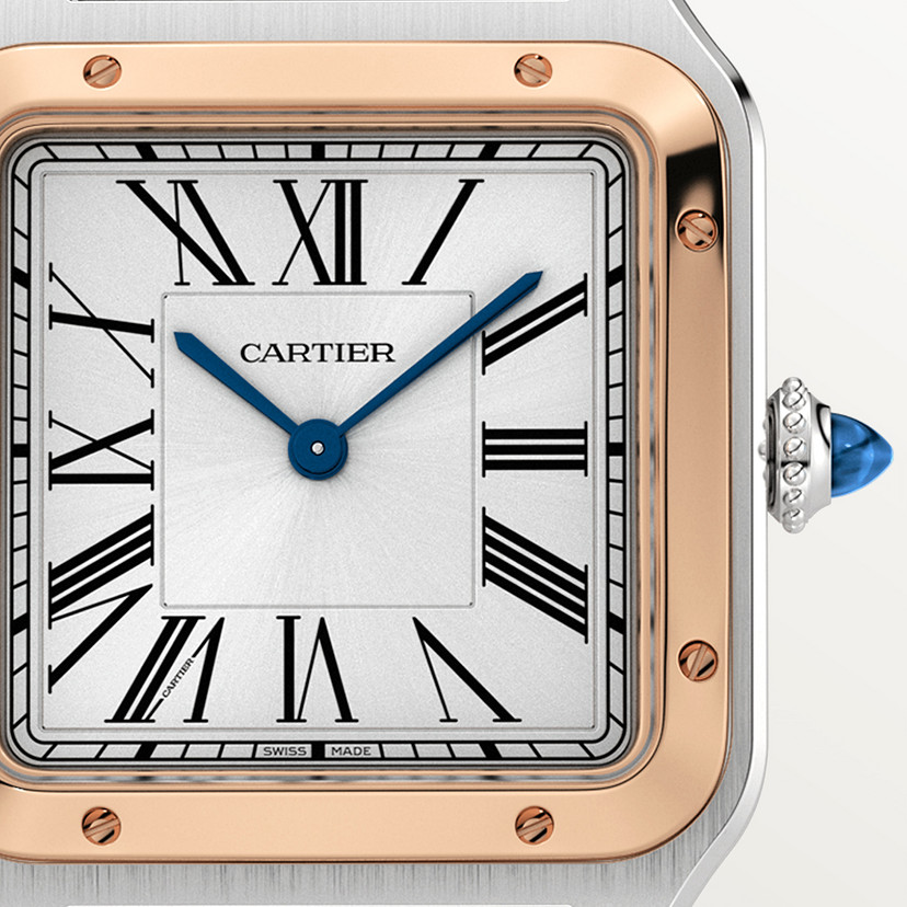 Santos-Dumont Replik Uhren großes Modell Quarz Bewegung Rose Gold Steel Leder-5