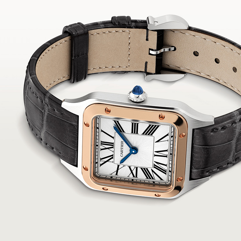 Santos-Dumont Replik Uhren Small Model Quartz Bewegung Rose Gold Steel Leder-4