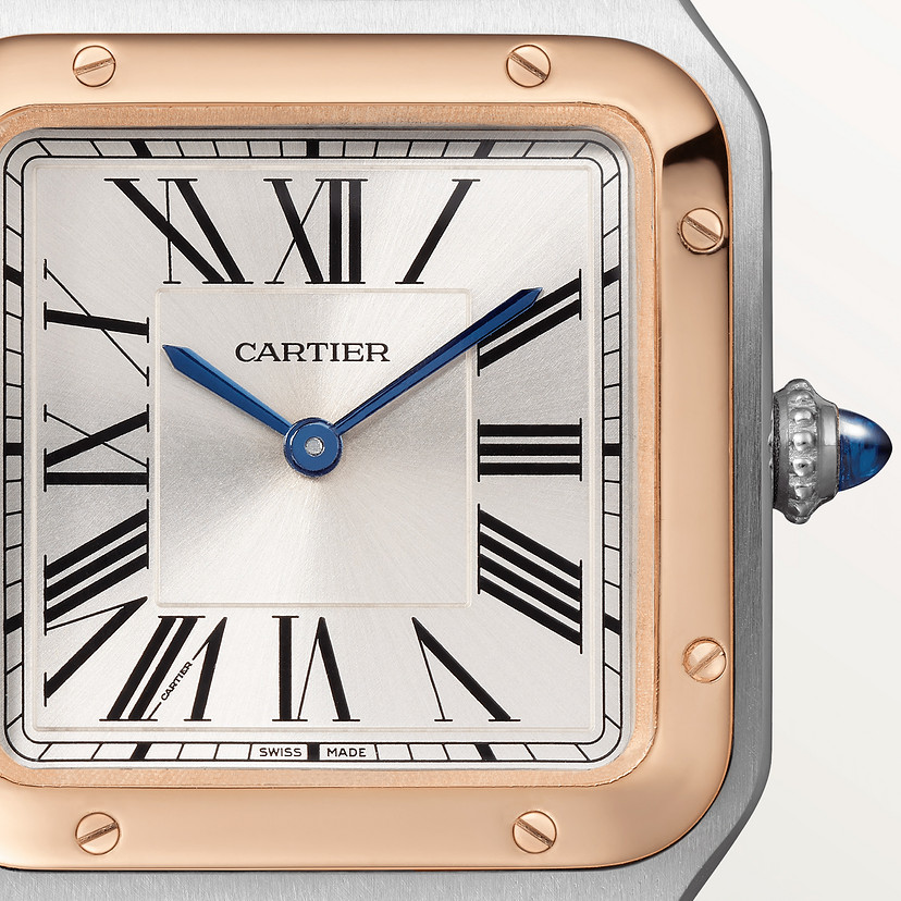 Santos-Dumont Replik Uhren Small Model Quartz Bewegung Rose Gold Steel Leder-6