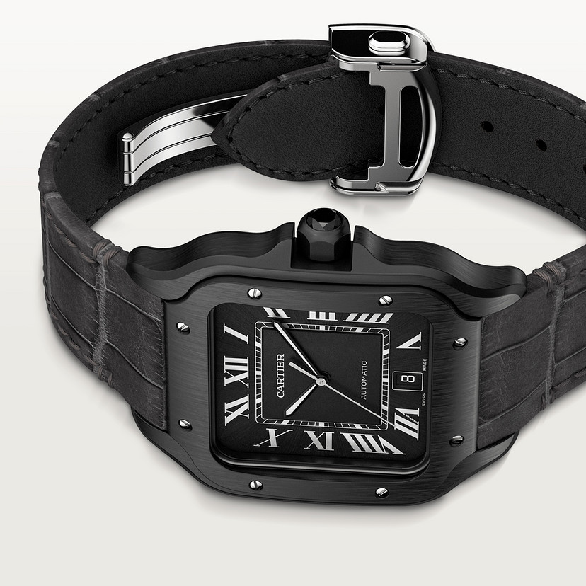 Santos de Cartier Replik Uhren großes Modell Automatische Bewegung Stahl ADLC austauschbarer Gummi- und Lederarmbänder-4