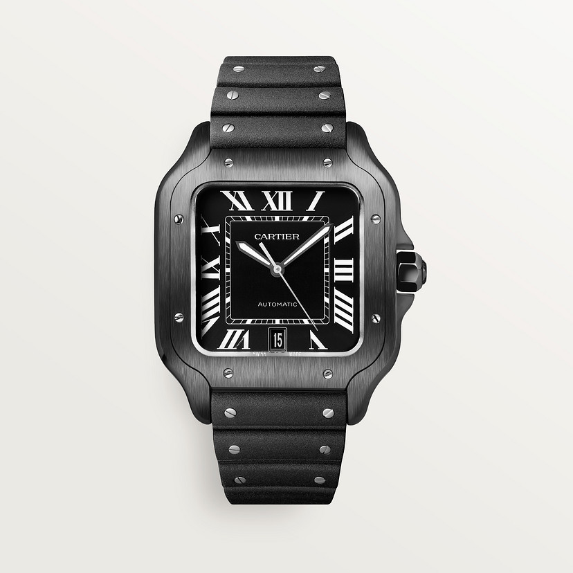 Santos de Cartier Replik Uhren großes Modell Automatische Bewegung Stahl ADLC austauschbarer Gummi- und Lederarmbänder-7