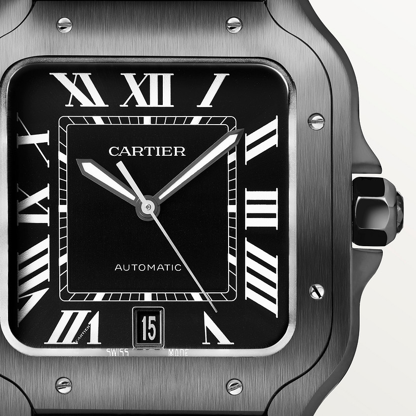 Santos de Cartier Replik Uhren großes Modell Automatische Bewegung Stahl ADLC austauschbarer Gummi- und Lederarmbänder-8