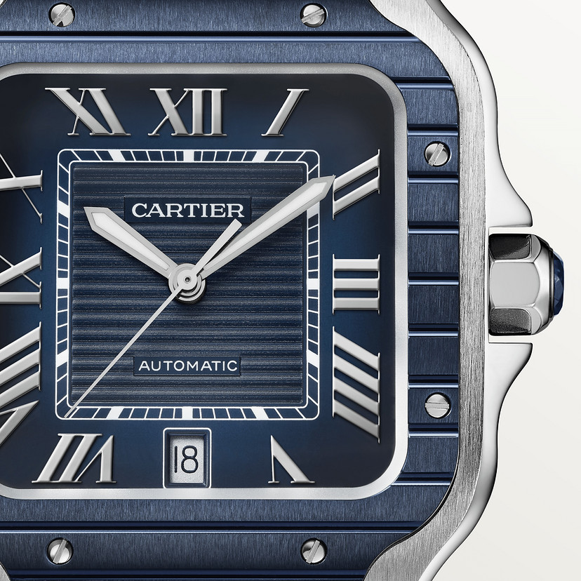 Santos de Cartier Replik Uhren großes Modell Automatische Bewegung Stahl PVD austauschbarer Metall und Gummi -Gurte-1