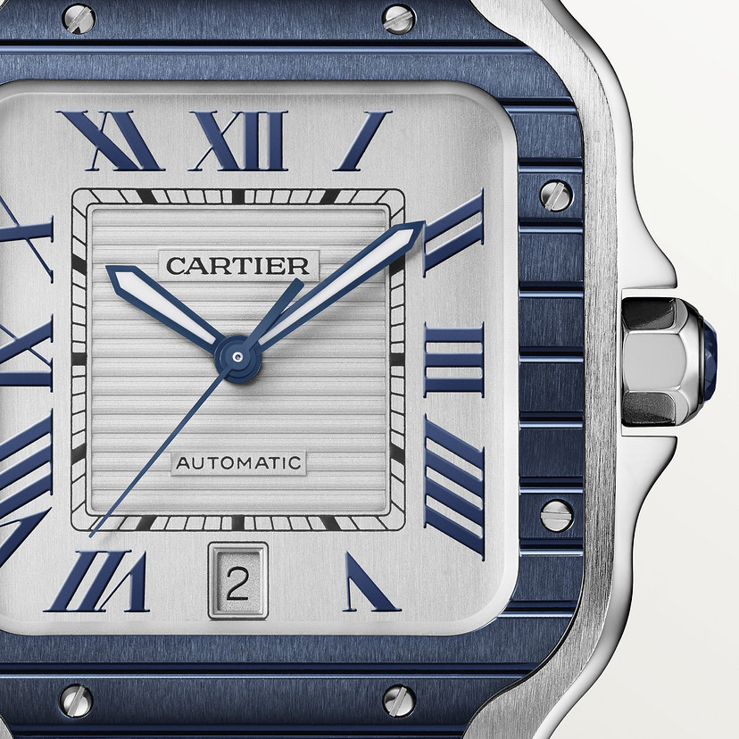 Santos de Cartier Replik Uhren großes Modell Automatische Bewegung Stahl PVD austauschbarer Metall und Gummi -Gurte-2