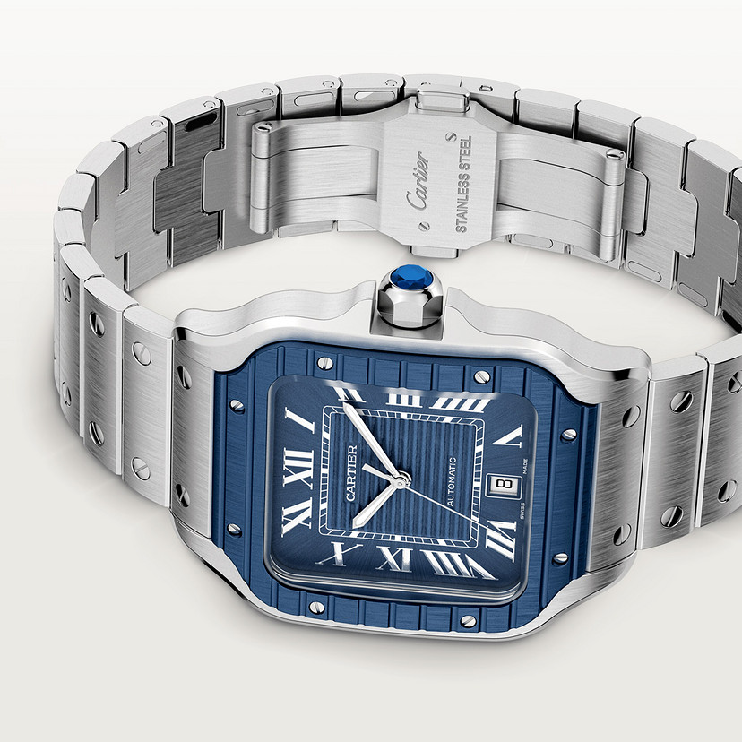 Santos de Cartier Replik Uhren großes Modell Automatische Bewegung Stahl PVD austauschbarer Metall und Gummi -Gurte-4