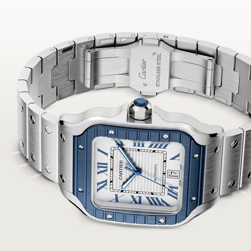 Santos de Cartier Replik Uhren großes Modell Automatische Bewegung Stahl PVD austauschbarer Metall und Gummi -Gurte-5