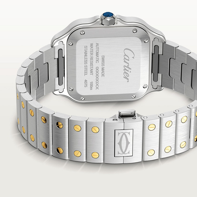 Santos de Cartier Uhrenmedium Modell Automatische Bewegung 18K Gelb Gold Stahl Diamanten austauschbare Metall- und Lederarmbänder-2