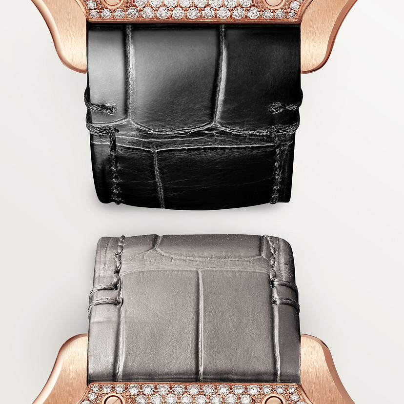 Santos de Cartier Uhrenmedium Modell Automatische Bewegung Rosegold Diamanten 2 austauschbare Lederarmbänder-1