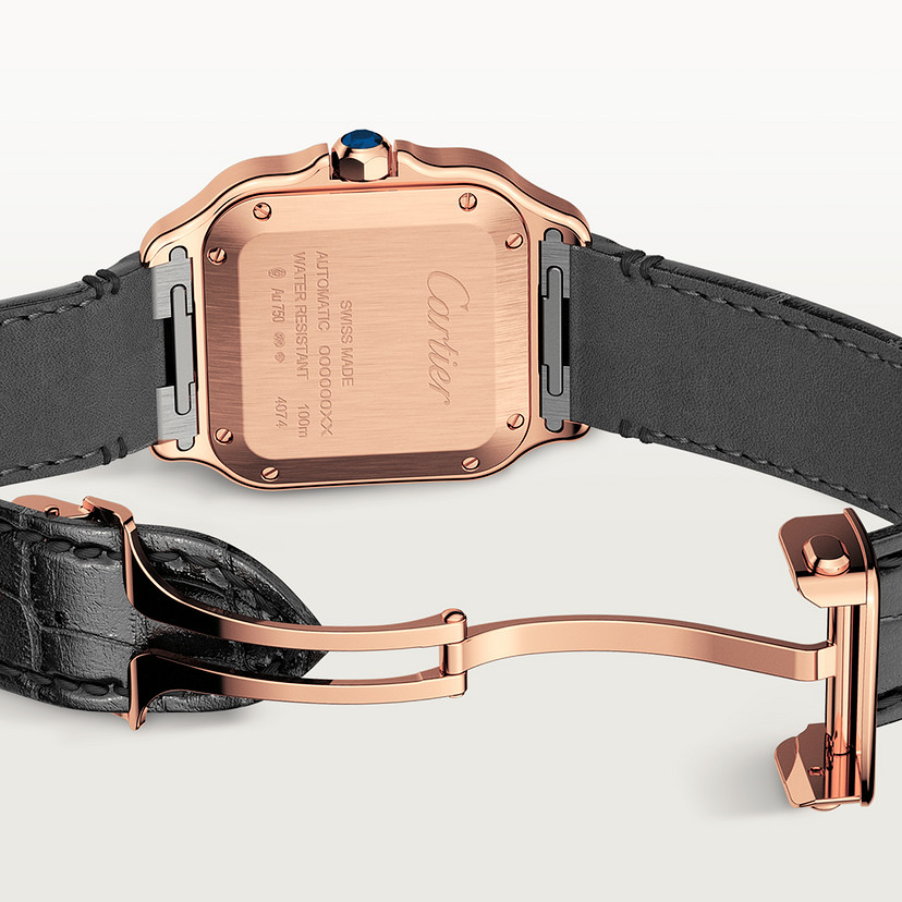 Santos de Cartier Uhrenmedium Modell Automatische Bewegung Rosegold Diamanten 2 austauschbare Lederarmbänder-2
