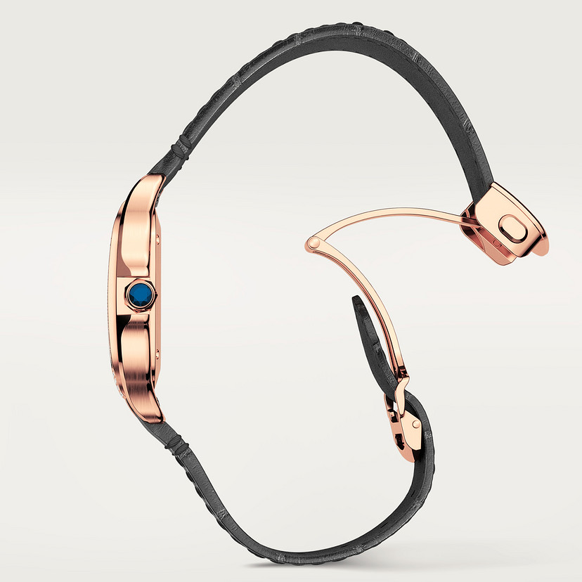 Santos de Cartier Uhrenmedium Modell Automatische Bewegung Rosegold Diamanten 2 austauschbare Lederarmbänder-4